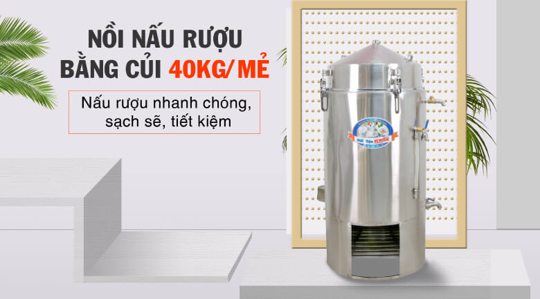 Hình ảnh nồi nấu rượu bằng củi 40kg inox hiện đại