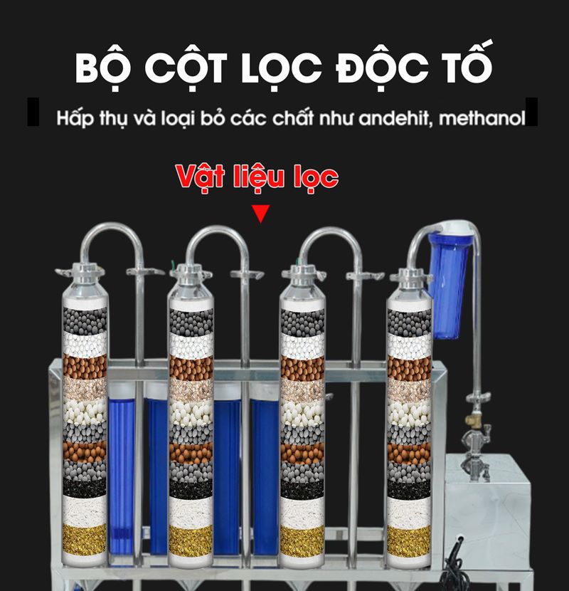 Máy lọc rượu khử andehit 200 lít Bộ cột lọc độc tố giúp rượu an toàn hơn