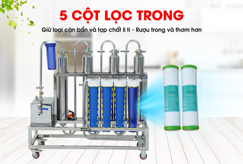 Máy lọc rượu khử andehit 200 lít Cột lọc trong giúp rượu trong hơn