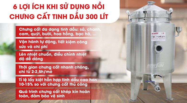 6 lợi ích khi sử dụng nồi chưng cất tinh dầu 300 lít 