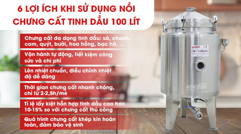 6 lợi ích khi sử dụng nồi chưng cất tinh dầu mini 100 lít