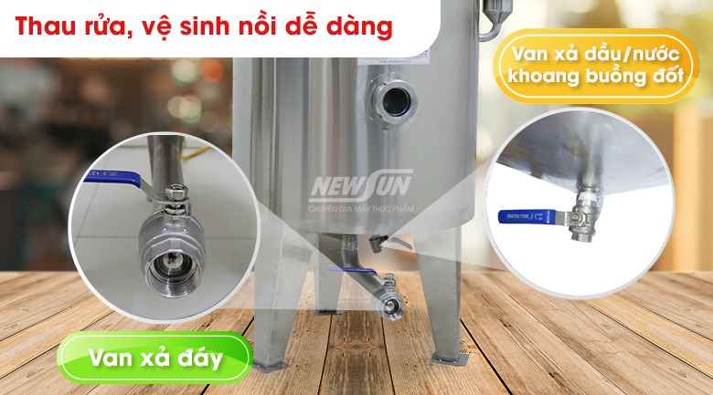 Hệ thống van xả đáy giúp vệ sinh dễ dàng 