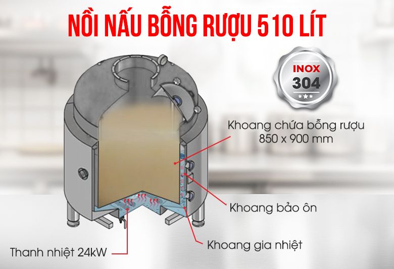Nồi nấu bỗng có dung tích 510 lít Nồi nấu bỗng có dung tích 510 lít