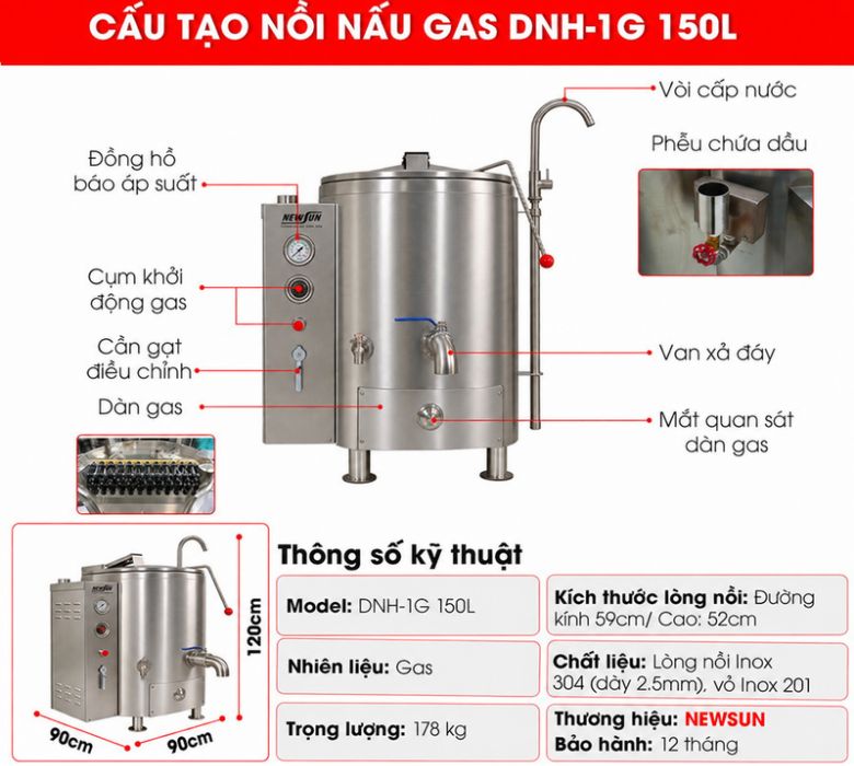 Cấu tạo nồi nấu cháo gas DNH-1G 150L