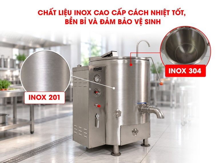 Kết cấu inox 304 bền bỉ, cách nhiệt hiệu quả và dễ dàng vệ sinh