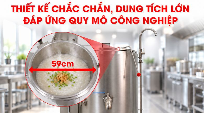 Dung tích 150L lớn, tối ưu hiệu suất đun nấu cho bếp công nghiệp